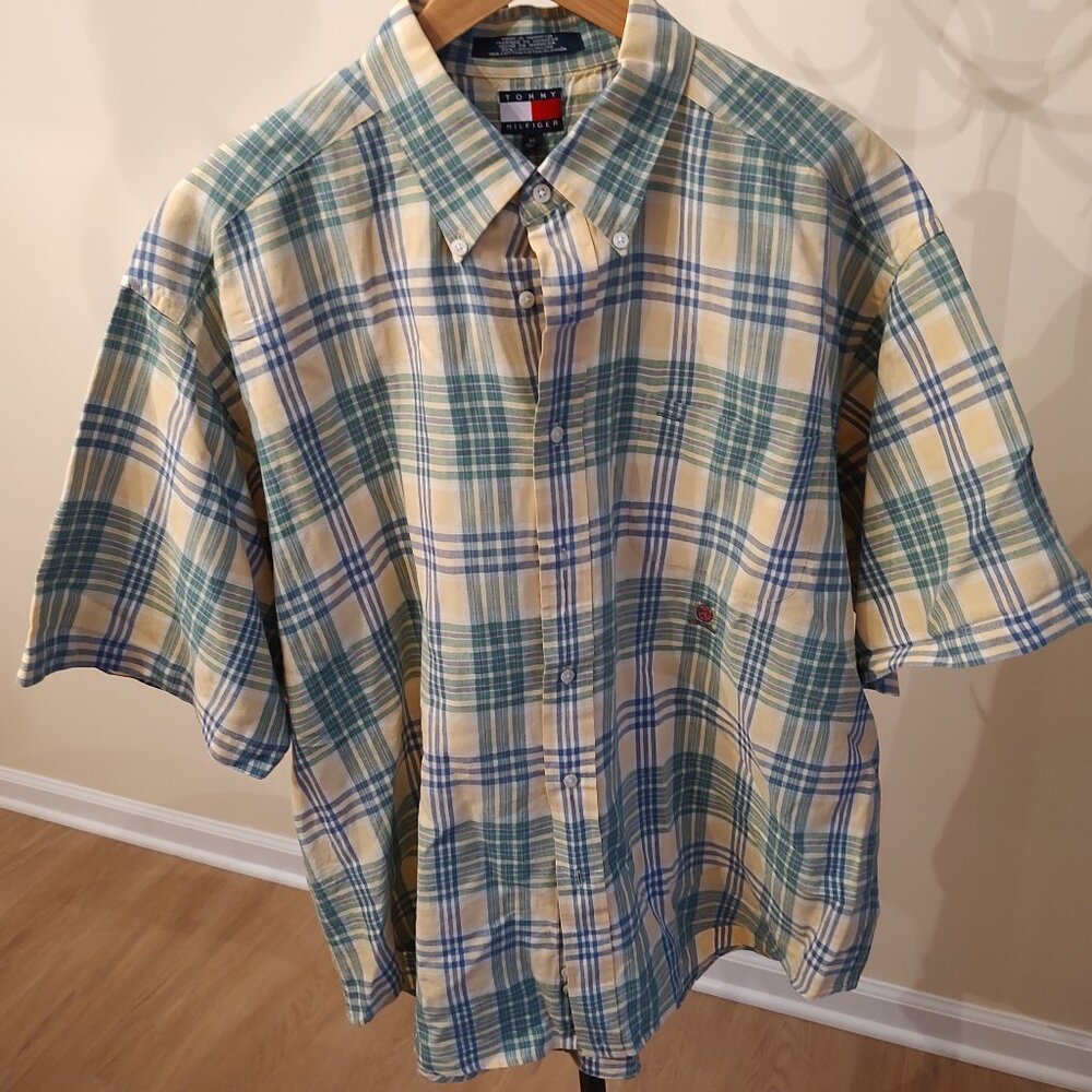 Tommy Hilfiger Plaid Short Sleeve Button Down Shirt - Size XL